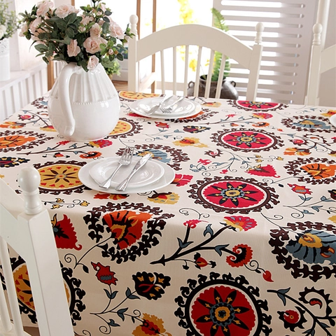 Nappe en Toile de Coton à Motif de Tournesol Ethnique Bohême Rectangulaire Mandala Imprimé Floral Anti-poussière pour Décoration de Cuisine à Domicile