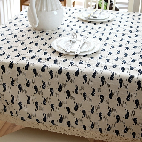 Mantel de Poliéster Minimalista Moderno Con Estampado de Ballena Y Borde de Encaje Para Decoración de Mesa de Comedor Estilo Nórdico