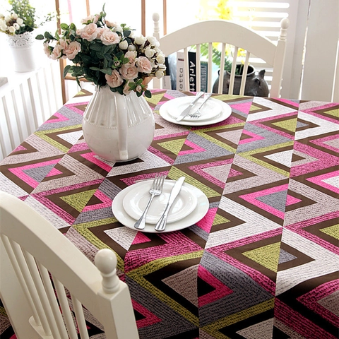 Nappe en Canevas de Coton Imprimé Géométrique Moderne Minimaliste Multicolore Patchwork Rectangulaire Anti-poussière Housse de Table