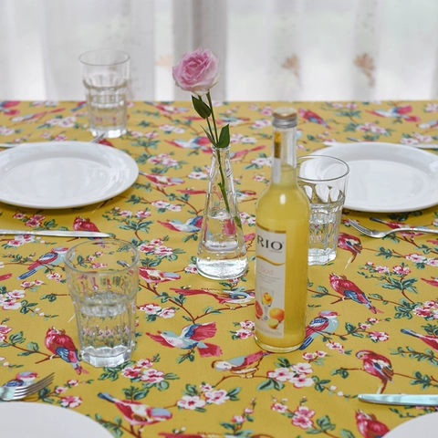 Mantel Rectangular de Lona de Algodón con Estampado Floral de Pájaros Pastoral Grueso Lavable para Cocina Comedor Hogar