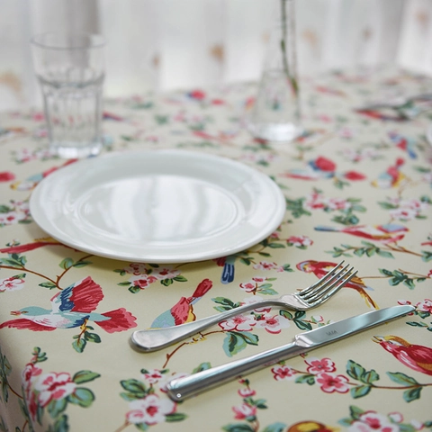 Mantel Rectangular de Lona de Algodón con Estampado Floral de Pájaros Pastoral Grueso Lavable para Cocina Comedor Hogar