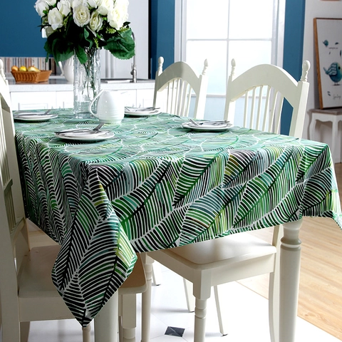 Mantel de Lona de Algodón con Estampado de Hojas de Selva Tropical Grueso Rectangular Estilo Nórdico Cubierta de Mesa de Cocina Decoración Hogar
