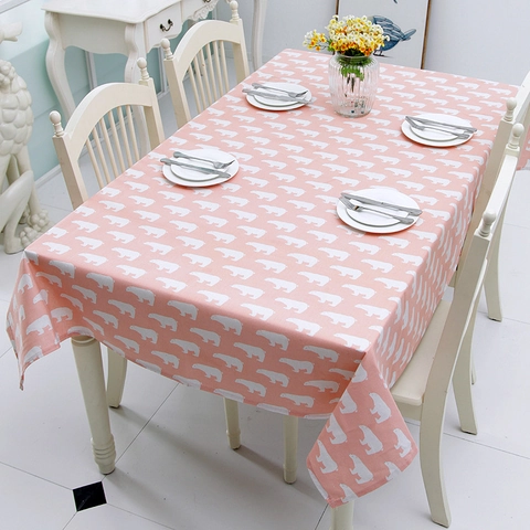 Mantel Estampado Oso Polar de Algodón Rectangular Funda de Mesa Antipolvo para Cocina Comedor Decoración de Mesa