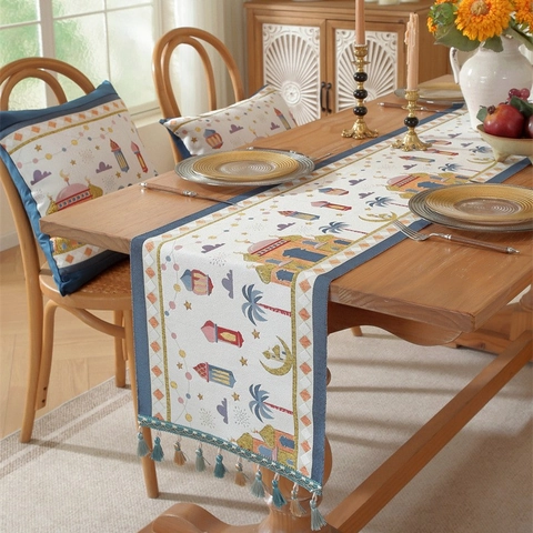 Runner Da Tavola Ramadan Moschea Luna Stella Modello Poliestere Jacquard Decorazione Tavola Con Nappe Eid Mubarak Casa