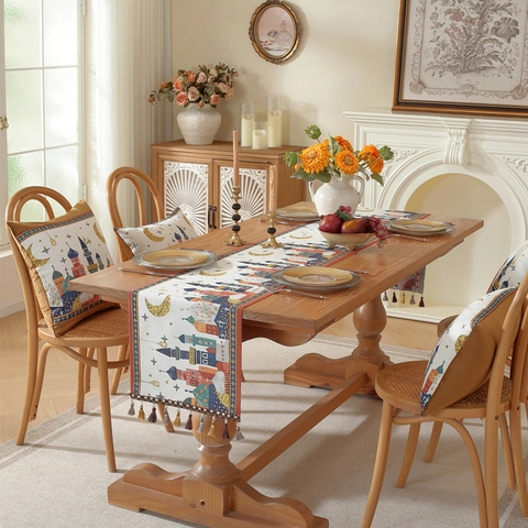 Runner Da Tavola Ramadan Moschea Luna Stella Modello Poliestere Jacquard Decorazione Tavola Con Nappe Eid Mubarak Casa