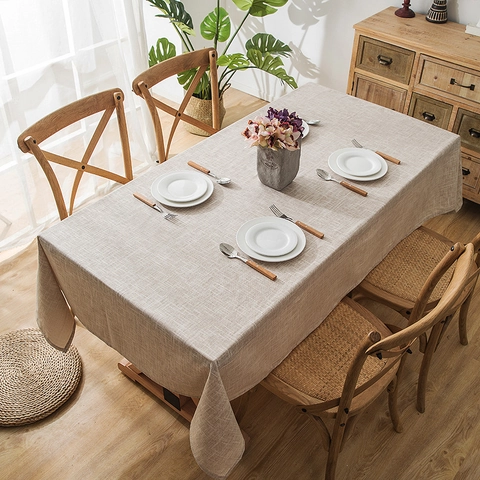 Tovaglia Minimalista Moderna Impermeabile in Lino a Trama Slub Bianca Tinta Unita Rettangolare Copritavolo per Casa Hotel Cucina Sala da Pranzo Arredamento