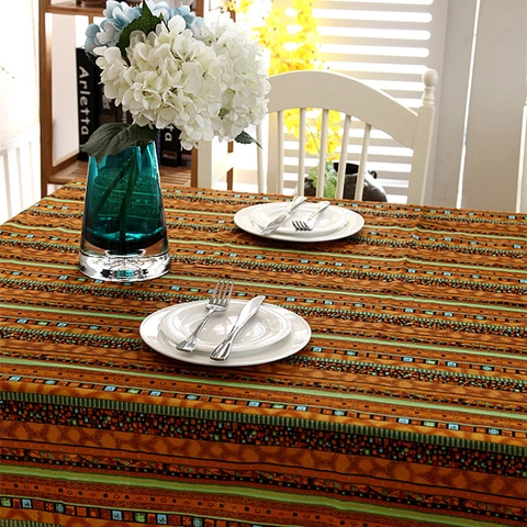 Boho Ethno-Stil Tischdecke Polyester-Baumwoll-Mischgewebe Gestreift Geometrisch Druck Mit Spitzenrand Gold Bronzing Esstischbezug