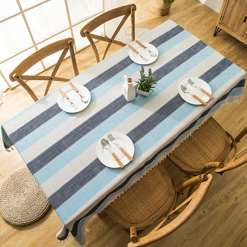 Mantel a Rayas Impermeable Funda de Mesa Rectangular de Lino de Imitación Nórdico Con Flecos Para Decoración de Hogar