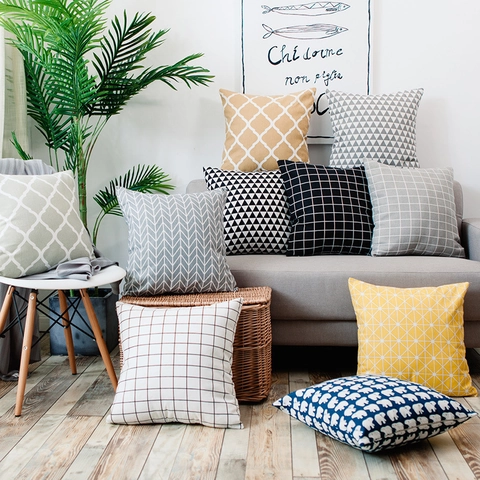 Kissenbezug Im Nordischen Stil Leinenmischung Dekorative Quadratische Kissenhülle Für Sofa Bett Büro Geometrischer Tierdruck