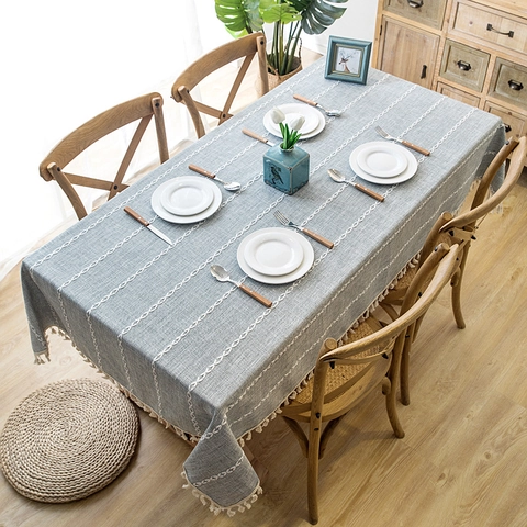 Tovaglia Ricamata Minimalista Nordica Rettangolare Effetto Lino Copritavolo Con Nappe Per Sala Da Pranzo Tavolino Decorazioni