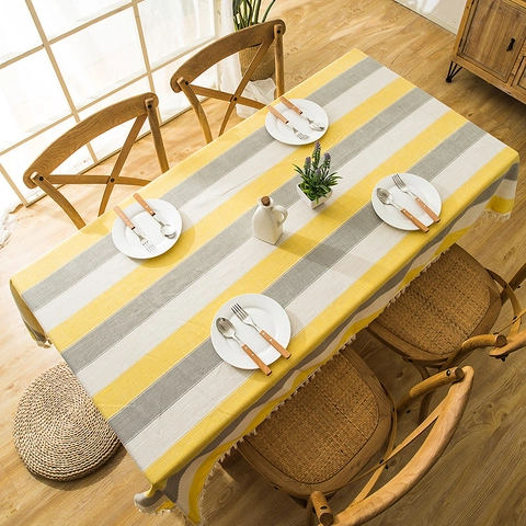 Mantel a Rayas Impermeable Funda de Mesa Rectangular de Lino de Imitación Nórdico Con Flecos Para Decoración de Hogar