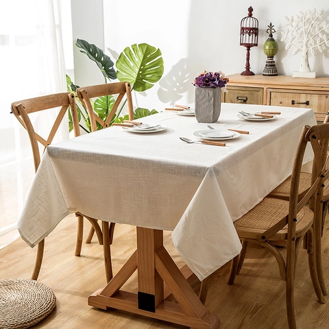 Moderne Minimalistische Waterdichte Linnen Slub Textuur Tafelkleed Effen Wit Rechthoekige Tafelkleed Voor Thuis Hotel Keuken Eetkamer Decoratie