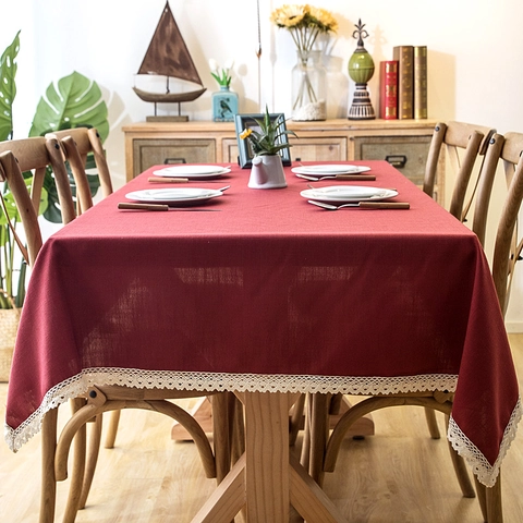 Waterproof Minimalist Tablecloth With Tassel Lace Edge Polyester Faux Linen Rectangle Table Cover For Kitchen Dining Home Decor