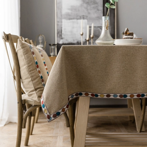 Mantel Rectangular Impermeable Nórdico Moderno Con Borde Floral Geométrico Mezcla Poliéster Algodón Cubierta Mesa Comedor