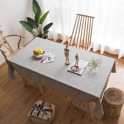 Mantel de Poliéster Nórdico Minimalista a Cuadros Bordado de Punto de Cruz Antipolvo Cubierta de Escritorio Rectangular Decoración Hogar