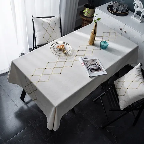 Tovaglia Impermeabile in Misto Lino Ricamata Moderna Minimalista Rettangolare Copritavolo Con Bordo in Pizzo Per Tavolo Da Pranzo Soggiorno
