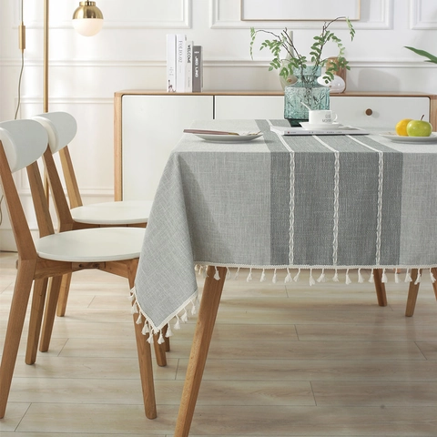 Mantel de Poliéster Imitación de Lino Minimalista Nórdico Rectangular Con Borlas Bordadas Antipolvo Para Comedor Casa