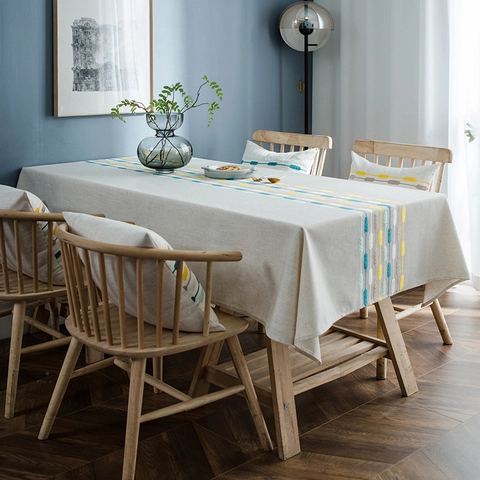 Rechthoekig Linnen Mix Waterdicht Tafelkleed Noords Geometrisch Borduurwerk Gestreepte Tafelkleed Voor Keuken Eetkamer Decor