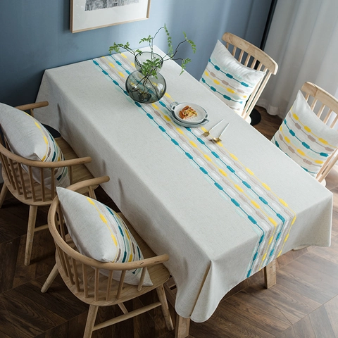 Rechthoekig Linnen Mix Waterdicht Tafelkleed Noords Geometrisch Borduurwerk Gestreepte Tafelkleed Voor Keuken Eetkamer Decor
