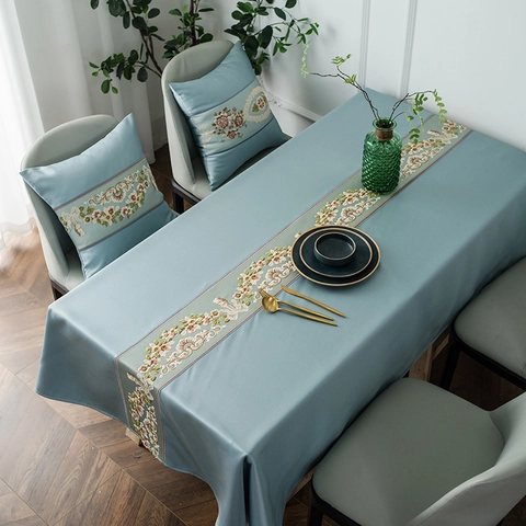 Tovaglia Impermeabile Ricamata di Lusso Tessuto in Satin ad Alta Precisione Motivo Floreale Geometrico Runner da Tavolo Rettangolare