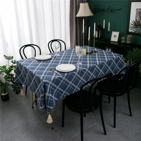 Mantel de Cuadrícula Minimalista Moderno Con Borlas Rectangular Jacquard Teñido en Hilo Para Mesa de Comedor Decoración de Cocina