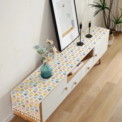 Moderne Chenille Tafelloper Met Kwasten Geometrisch Patroon Scandinavisch TV Meubel Cover Decoratie Voor Thuis