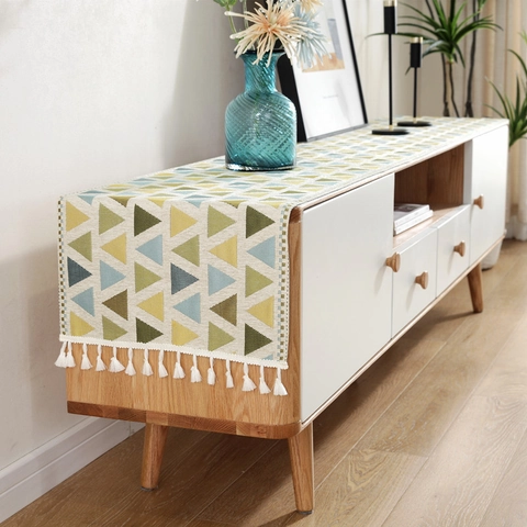 Moderne Chenille Tafelloper Met Kwasten Geometrisch Patroon Scandinavisch TV Meubel Cover Decoratie Voor Thuis