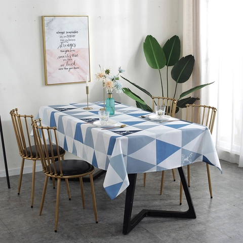 Mantel de Poliéster Impermeable con Estampado Geométrico Nórdico Moderno Mantel Rectangular Minimalista con Patrón de Triángulo para el Hogar