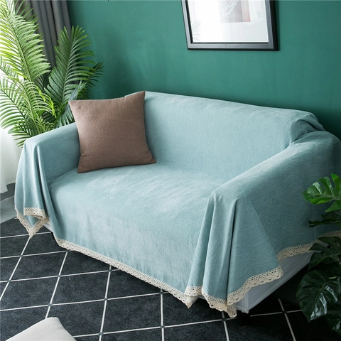 Funda de Sofá de Chenilla Espesada Color Sólido Antideslizante Lavable Protector de Muebles Con Borde de Encaje Moderno Minimalista Universal Toalla de Sofá