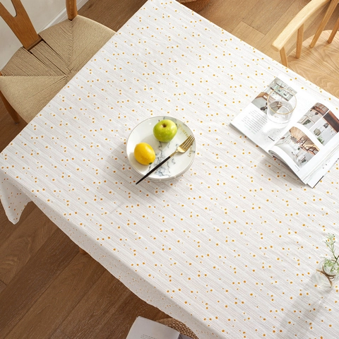 Pastoral Gänseblümchen Baumwolle Jacquard Tischdecke Mit Fransen Pompon Besatz Rechteckig Staubdicht Schreibtisch Abdeckung Für Haus Essen Küche Dekor