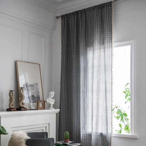 Modern Minimalist Cotton Curtains With Tassels Geometric Herringbone Print Window Drapes For Bedroom Living Room Home Decor