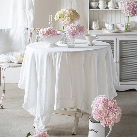 Modern Minimalist Solid Color Washed Cotton Tablecloth With Ruffles Rectangular Dustproof Table Cover For Home Kitchen Decoration