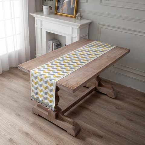 Camino de Mesa de Jacquard de Chenilla con Borlas Mantel Geométrico Moderno Chevron para Comedor Sala de Estar