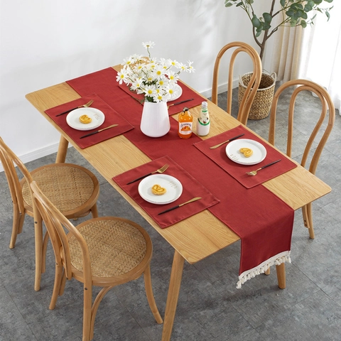 Camino de Mesa Impermeable Color Sólido Moderno Minimalista Con Borlas Camino de Mesa Decorativo de Poliéster Juego de Manteles Individuales