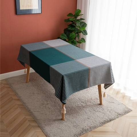 Moderne Rechteckige Tischdecke Mit Hahnentritt-Patchwork Und Quasten Garngefärbte Jacquard-Tischdecke Für Wohnküche Dekoration