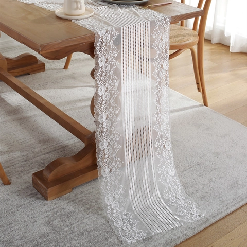 French Romantic Lace Table Runner Floral Embroidery Hollow Out Mesh Table Runner For Wedding Home Banquet Party Decor