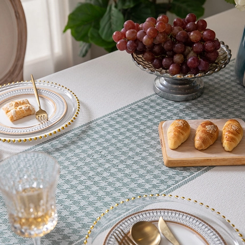 Nordic Houndstooth Jacquard Tablecloth With Tassels Polyester Faux Linen Rectangular Table Cover For Dining Room Kitchen Home