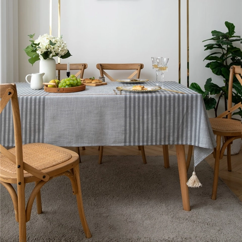 Moderne Polyester Jacquard Gestreifte Karostruktur Rechteckige Tischdecke Mit Quasten Geometrische Dekorative Tischabdeckung