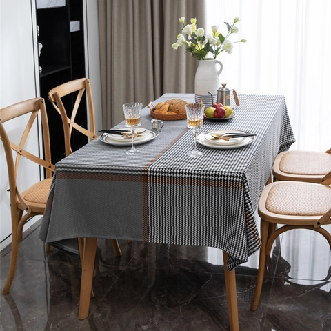 Tovaglia in Poliestere Jacquard Tinto in Filo Pied de Poule Moderna Rettangolare Geometrica Copritavolo per Decorazione Casa