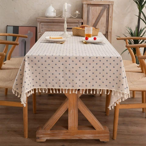 Mantel Rectangular de Algodón Minimalista Moderno con Estampado de Margaritas y Borlas Cubierta Antipolvo Decoración Hogar