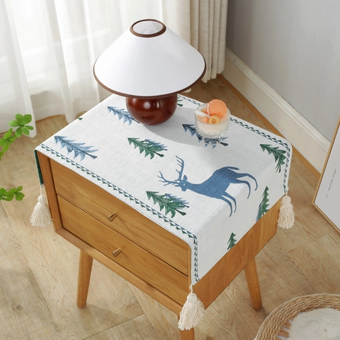 Nordic Polyester Jacquard Multipurpose Dust Cover With Tassels For Nightstand Refrigerator Microwave Home Decor Table Runner