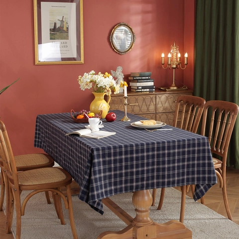 Vintage American Style Yarn-Dyed Poly-Cotton Checkered Tablecloth Rectangular Plaid Table Cover For Dining Coffee Table Decor