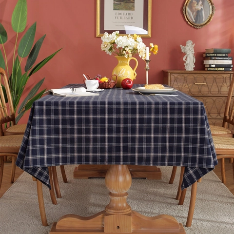 Vintage American Style Yarn-Dyed Poly-Cotton Checkered Tablecloth Rectangular Plaid Table Cover For Dining Coffee Table Decor