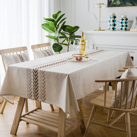 Waterproof Poly Linen Rectangular Tablecloth Embroidery Leaf Pattern Modern Dining Table Cloth Kitchen Home Decor