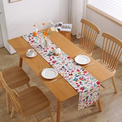 Easter Table Runner Polyester Digital Printed Bunny Fox Eggs Floral Pattern Modern Tablecloth For Dining Room Home Party Decor