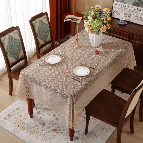 Vintage Hollow Out Lace Tablecloth Floral Embroidery Water Soluble Coffee Table Cover For Home Dining Room Decor