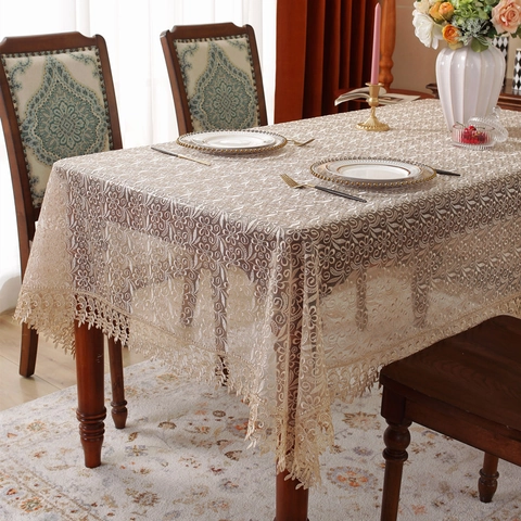 Vintage Hollow Out Lace Tablecloth Floral Embroidery Water Soluble Coffee Table Cover For Home Dining Room Decor