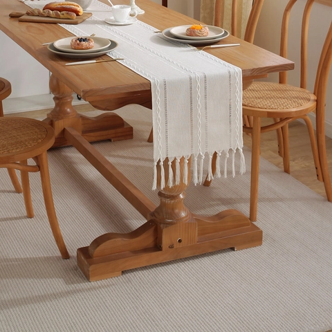 Camino de Mesa American Boho Jacquard Calado Con Borlas Hechas a Mano 100% Poliéster Mantel Rayado Decoración del Hogar