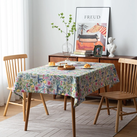 Mantel Vintage de Poliéster Estilo Americano con Estampado de Flores y Pájaros Rectangular Antipolvo para Decoración de Mesa