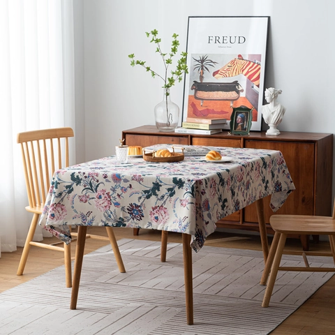 Mantel Vintage de Poliéster Estilo Americano con Estampado de Flores y Pájaros Rectangular Antipolvo para Decoración de Mesa